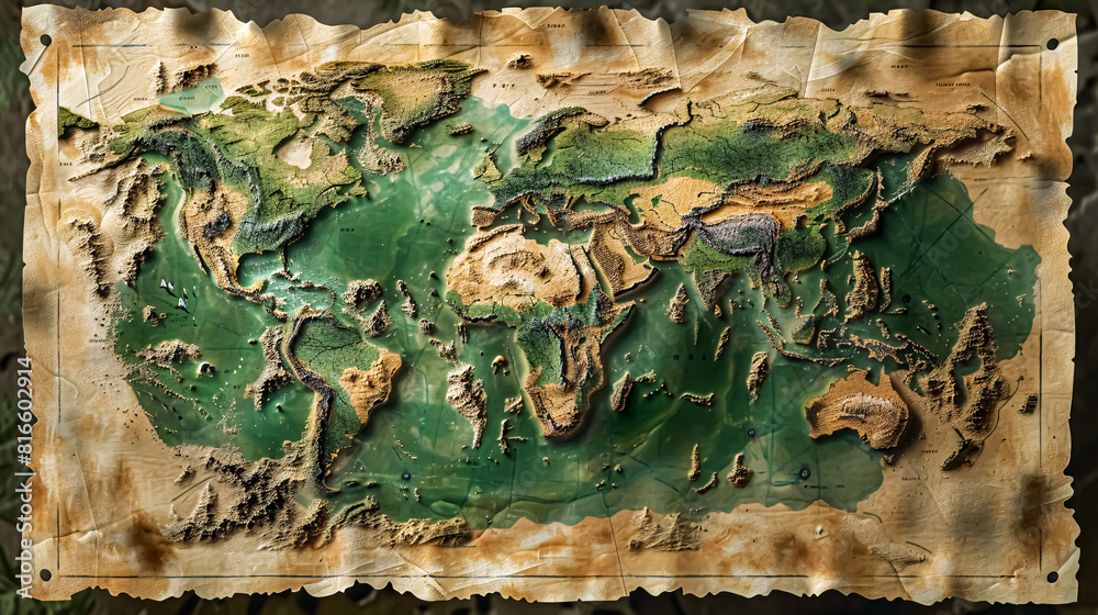 Grunge background with map of the world. Old paper texture. 400000 BC ...