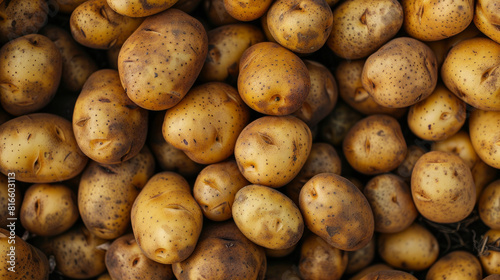 A pile of freshly harvested potatoes seen from above  providing a background with an agricultural theme.