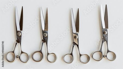 Four of scissors on white background