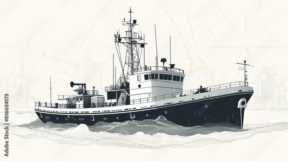 Black and white sketch of aQi Si Ting Qi Si Ting on the water Black and white sketch of aQi Si Ting Qi Si Ting on the water