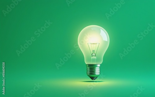 3D Illustration, Light bulb with light, isolate on pastel green background, creative ideas concept, banner, copy space