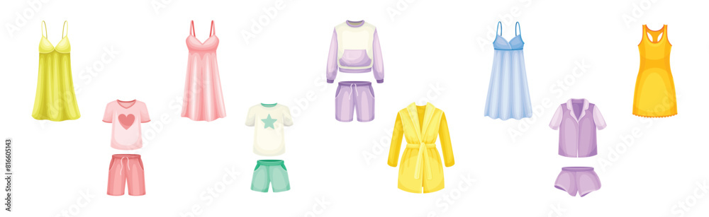 Sleepwear and Pajamas Fashion Home Cozy Clothes Vector Set Sleepwear and Pajamas Fashion Home Cozy Clothes Vector Set