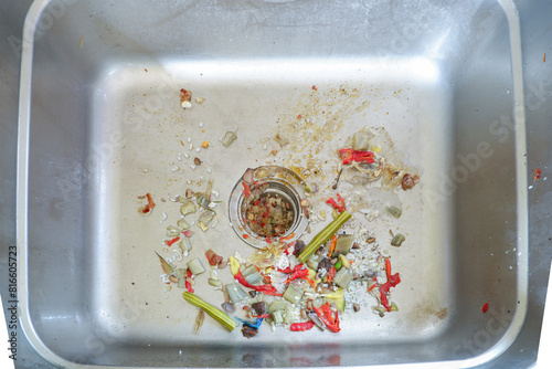 the sink is clogged with food residue. food waste can be used as natural compost © Muhammad