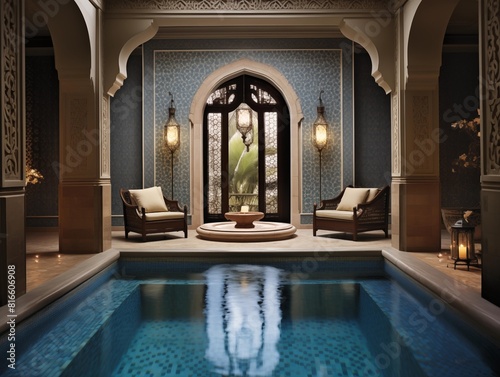 Tranquil Evening at an Exotic Indoor Pool