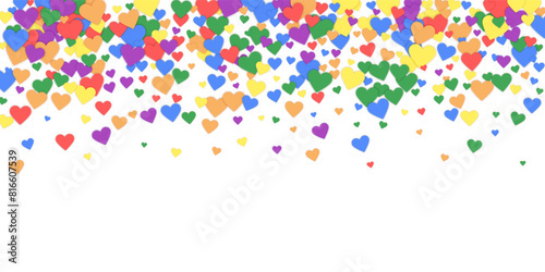 Rainbow colored scattered hearts. LGBT valentine