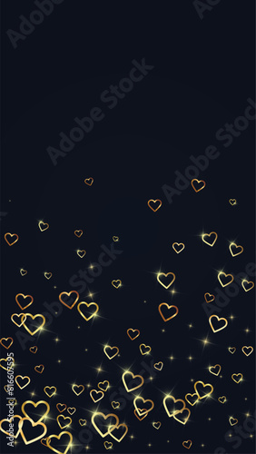 Gold hearts scattered on black background.