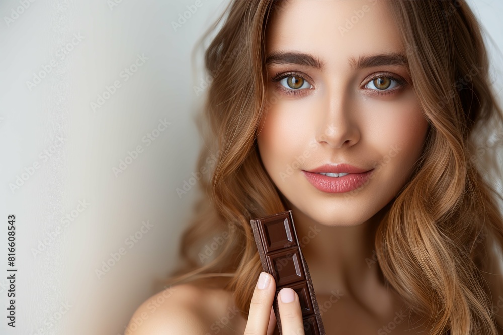 Woman eating chocolate bar Woman eating chocolate bar