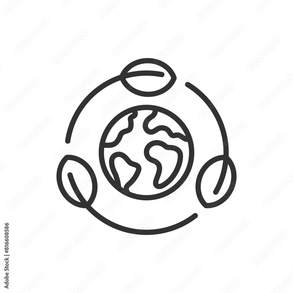 Obraz premium Save planet, in line design. Save, planet, earth, environment, green, conservation, eco on white background vector. Save planet editable stroke icon.