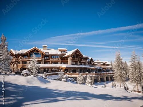 Guests Enjoy a Sunny Winter Day at a Mountain Ski Resort