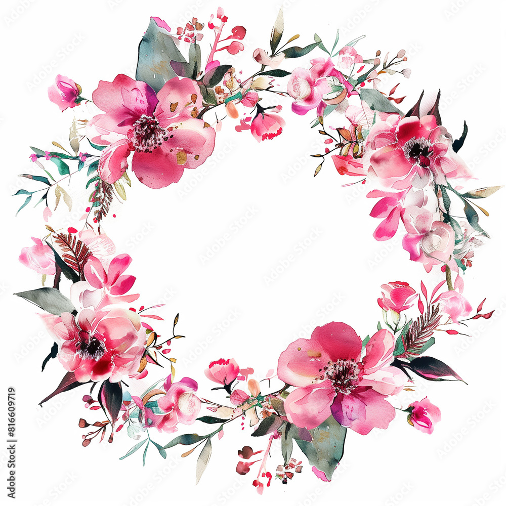 Fototapeta premium water color flower wreath isolated on white background