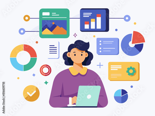 Search results from Search engine displayed on web browser, Search engine optimization, Content marketing, Business vector illustration.