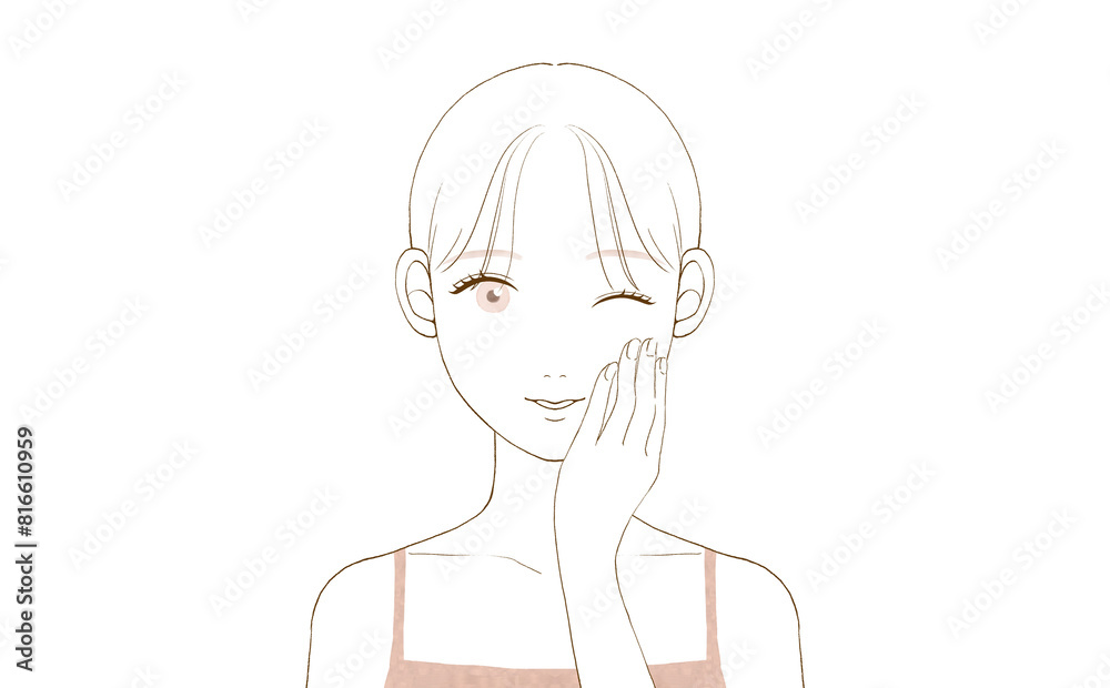 手を添えている笑顔の女性
手を添えている笑顔の女性