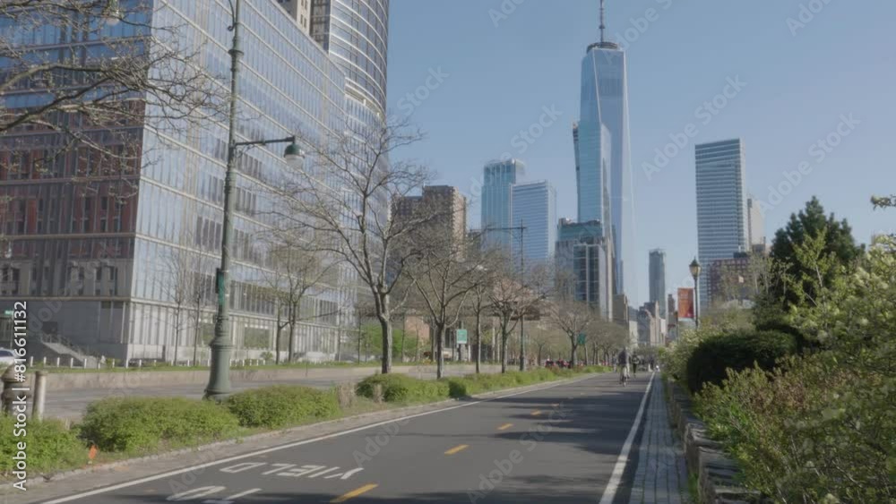 Handheld shot of cyclists on The West Side Highway Handheld shot of cyclists on The West Side Highway