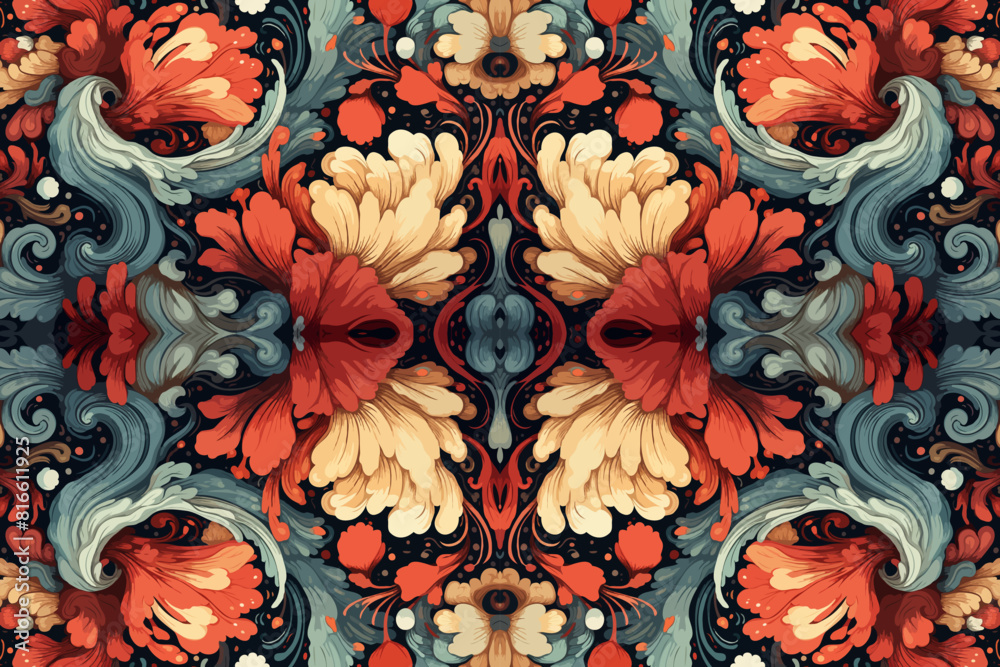 Seamless floral pattern with colorful flowers on a dark background