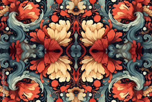 Seamless floral pattern with colorful flowers on a dark background
