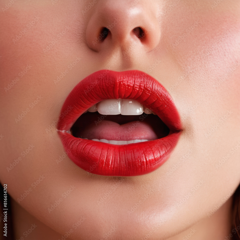 Close-up of red woman's lips gasping for air Close-up of red woman's lips gasping for air