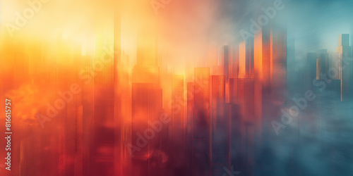 Abstract cityscape with vibrant orange and blue lights illuminating the skyline