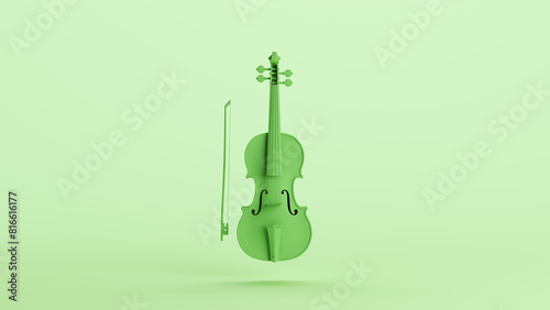 Green violin classical musical instrument strings viola audio soft tones mint background 3d illustration render digital rendering photo