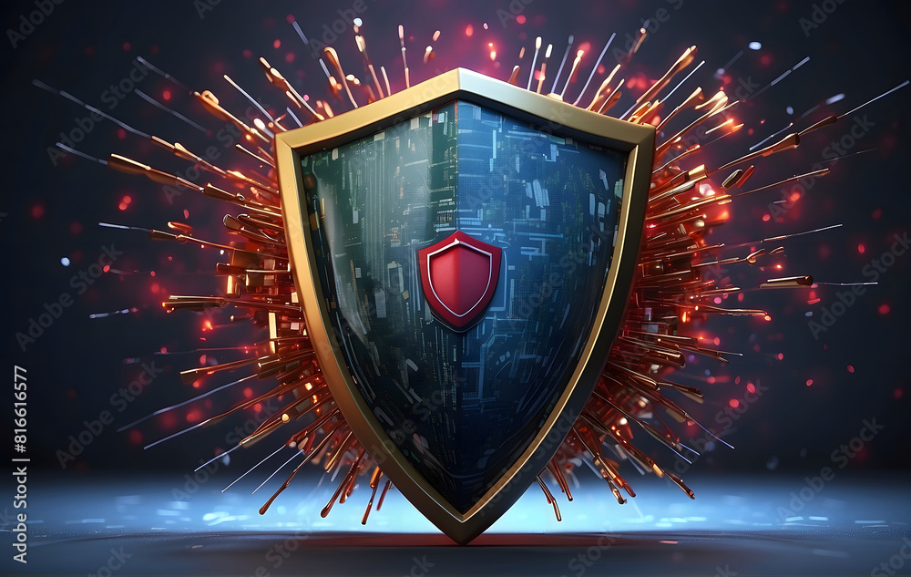 Fototapeta premium Digital shield blocking cyber threats, viruses, hackers, and spam emails