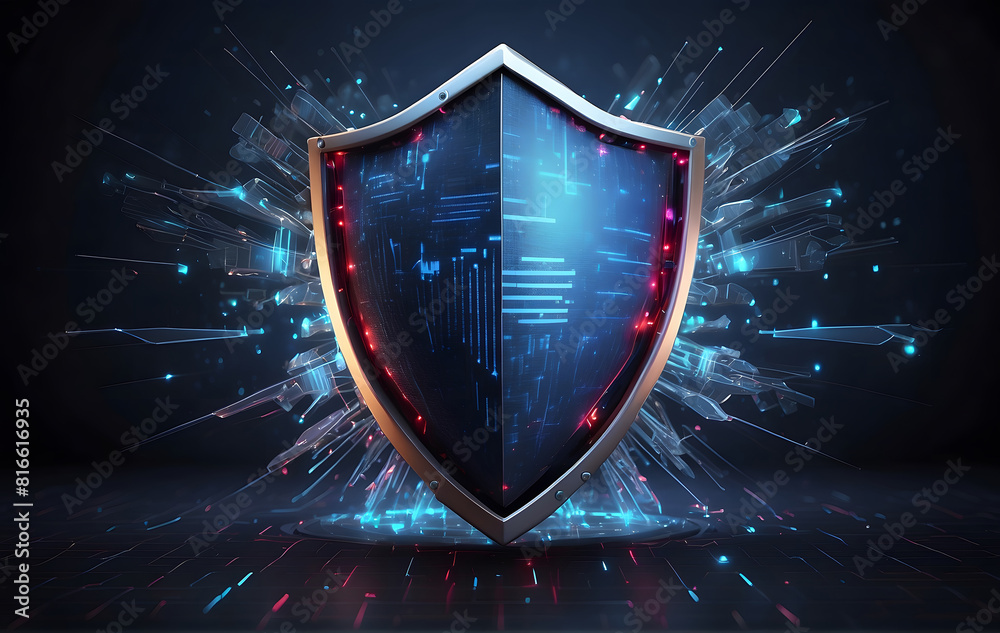 Fototapeta premium Digital shield blocking cyber threats, viruses, hackers, and spam emails