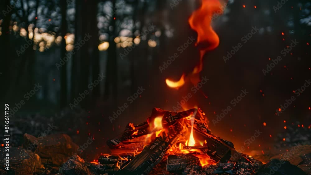 A campfire crackles in the midst of a dense forest, illuminating the surroundings with its warm glow, A bonfire crackling in the crisp evening air A campfire crackles in the midst of a dense forest, illuminating the surroundings with its warm glow, A bonfire crackling in the crisp evening air