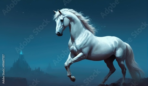 Fantasy Illustration of a wild Horse. Digital art style wallpape © Roman