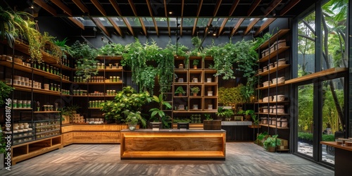 A luxury boutique cannabis dispensary sourced directly from a specific farm, with products on display. photo