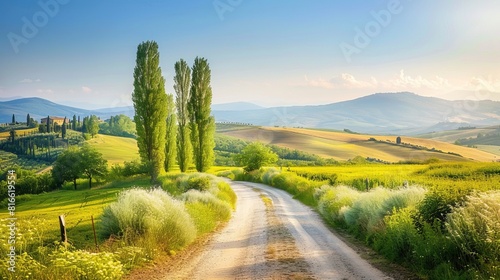 Summer vacation in Tuscany. Italian countryside summer landscape. 