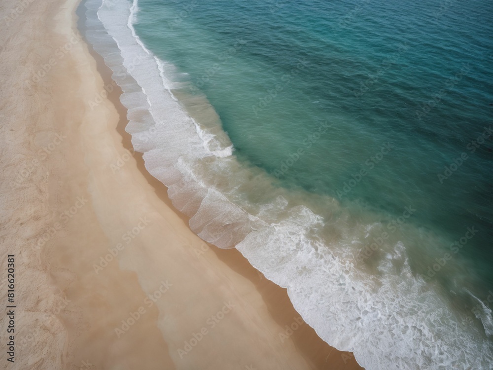 A stunning aerial view of a beautiful white sandy beach, where turquoise waters meet pristine shores, a paradise from above