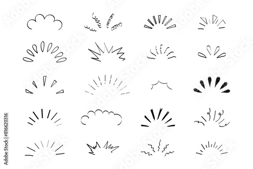 Pop line frame comic anime effect healine mark, suprise doodle emotions isolated on white background. Attention sign, notice or sparles.