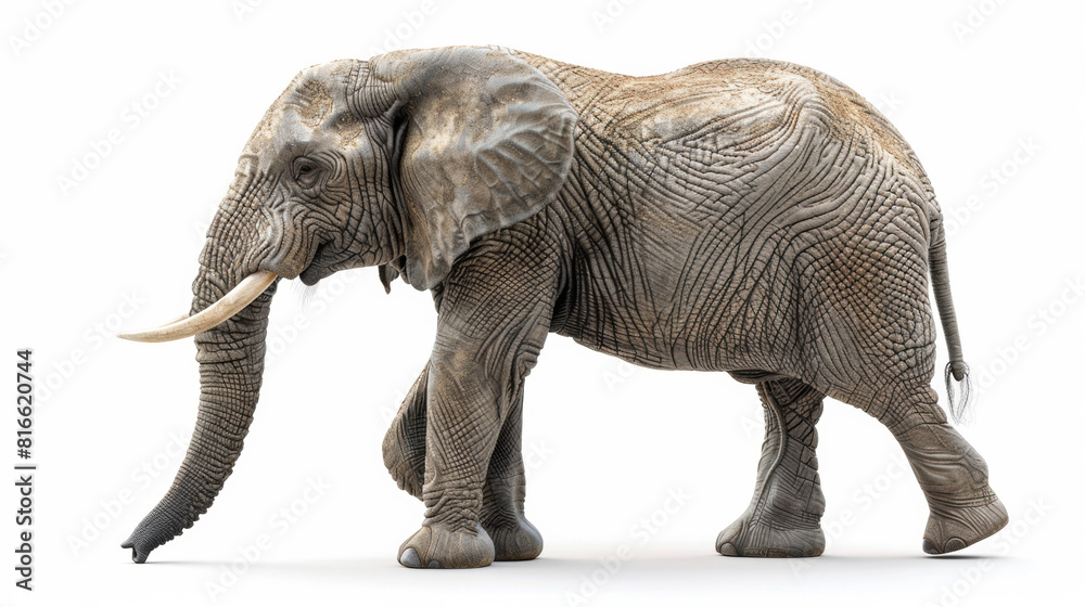 Fototapeta premium Realistic photo of an elephant on a white background 8k