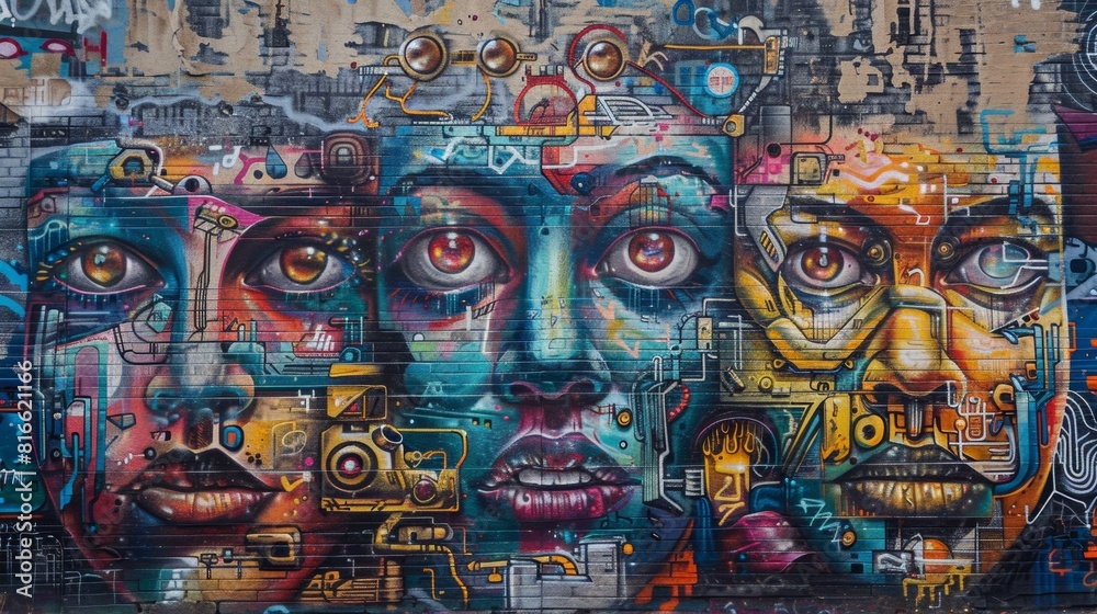 Fototapeta premium Vibrant urban street art mural
