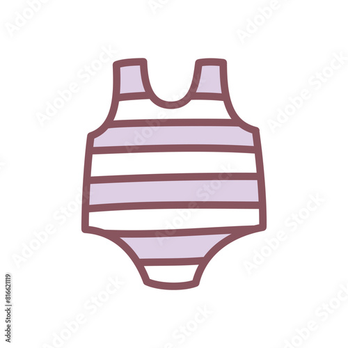 Cute swimsuit icon. Hand drawn illustration of a striped swimwear isolated on a white background. Kawaii sticker. Vector 10 EPS.