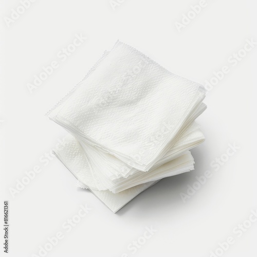 Stack of Alcohol wipes white cloths neatly arranged on a white surface