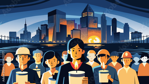 Candlelight Vigil in Urban Setting: Community Solidarity at Dusk