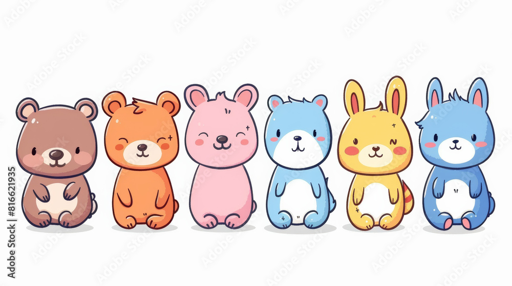 Funny cartoon animals with white background. simple draw style Funny cartoon animals with white background. simple draw style