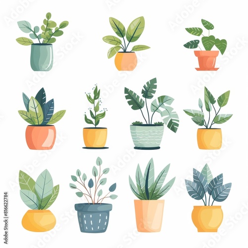 6 clipart of indoor plants   simple and minimalist design  pastel colors  cute and charming  isolated on a white background