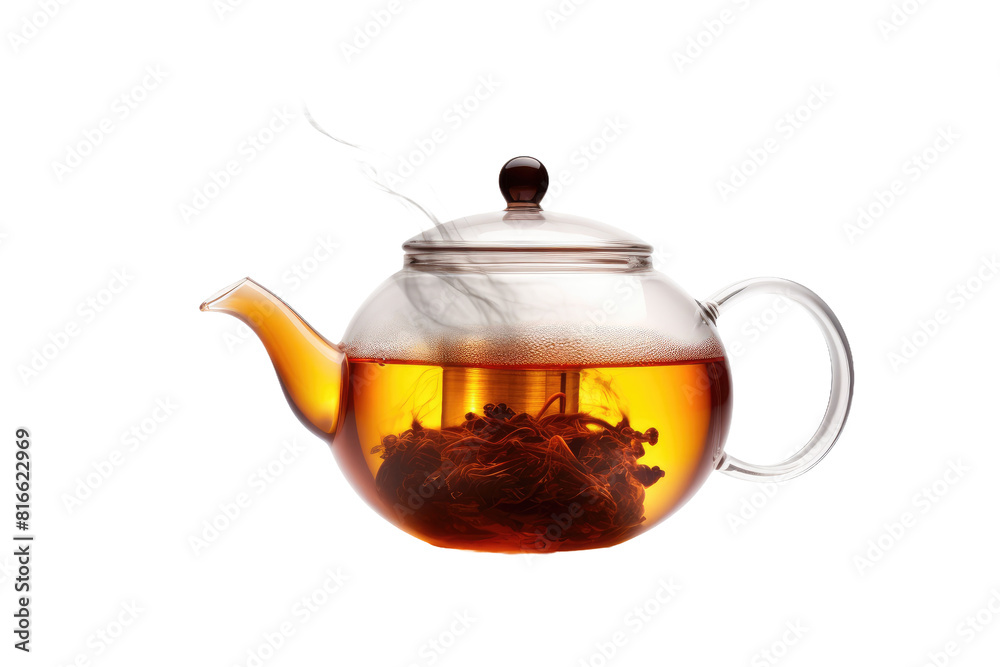 The Dancing Elixir: A Glass Tea Pot Filled With Tea on White or PNG Transparent Background. The Dancing Elixir: A Glass Tea Pot Filled With Tea on White or PNG Transparent Background.