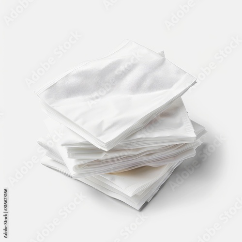 A neat stack of white napkins placed on a clean white surface