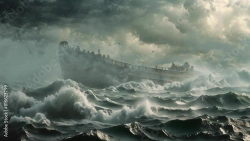 animation - Noah's ark in a stormy sea