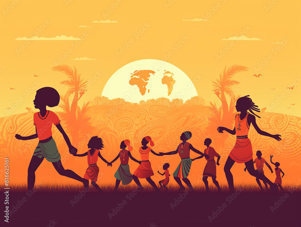 Group of happy children holding hands and dancing in a circle. Group of happy children holding hands and dancing in a circle.