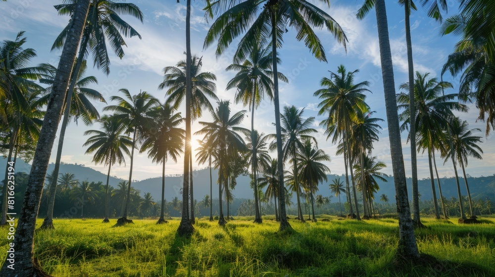 Coconut palm tree plantation in Sunset Cottages Gorontalo province