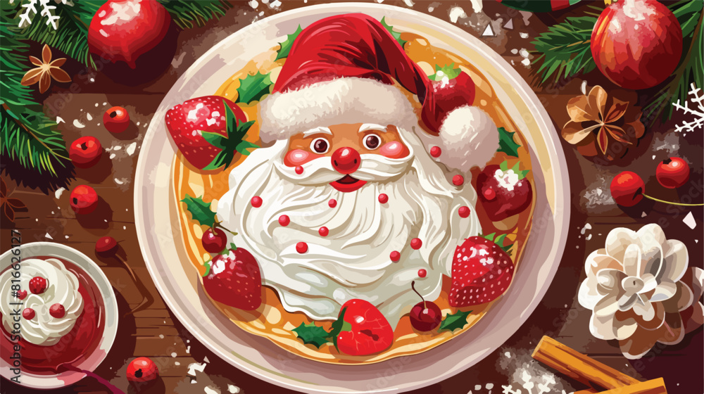 Plate with Santa Claus made of pancake fruits whipped