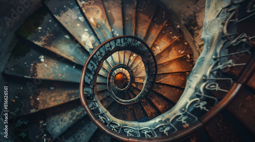 Aerial view of a spiral staircase  architectural beauty  precise and mesmerizing