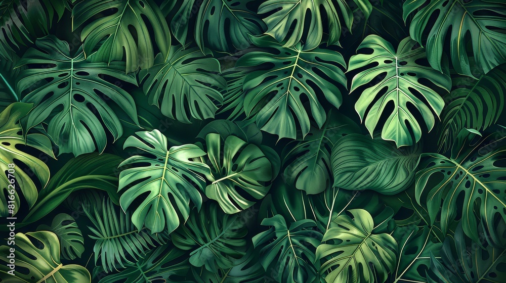 Monstera green leaves or Monstera Deliciosa in dark tones luscious green, background or green leafy tropical pine forest patterns for creative design elements Monstera green leaves or Monstera Deliciosa in dark tones luscious green, background or green leafy tropical pine forest patterns for creative design elements