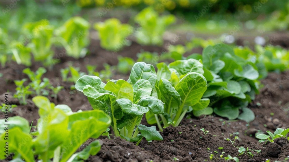 Chinese cabbage planted in row, in the garden Chinese cabbage planted in row, in the garden