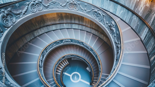 Aerial view of a spiral staircase, architectural beauty, precise and mesmerizing