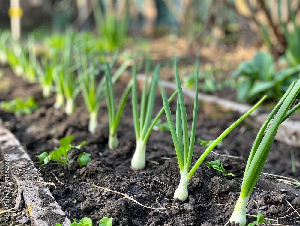 spring onions growing in the garden spring onions growing in the garden
