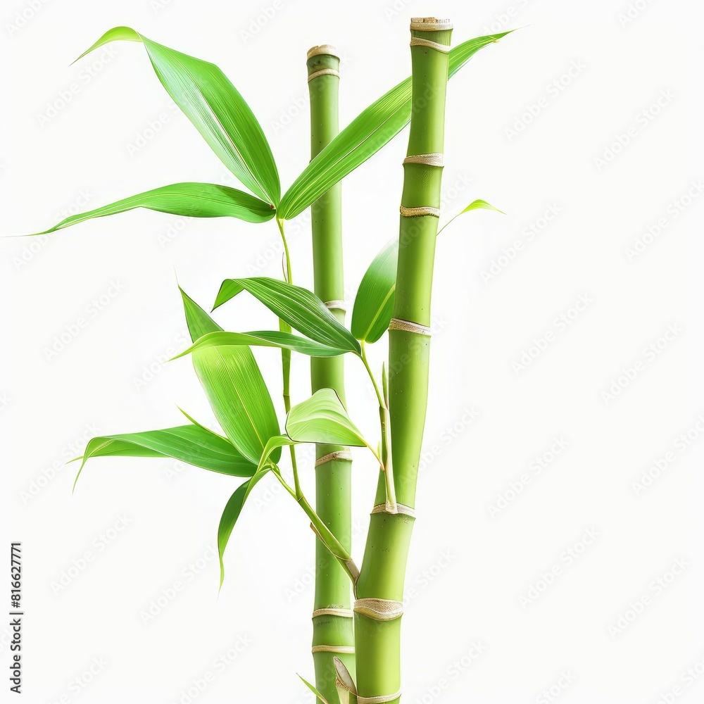 A bamboo plant with vibrant green leaves set against a clean white background A bamboo plant with vibrant green leaves set against a clean white background
