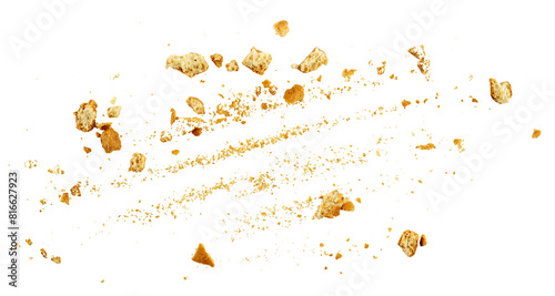 Obraz na plátně Pile of cake crumbs, the heap of crunchy, cracked crispy, crumbled cake, Photosh